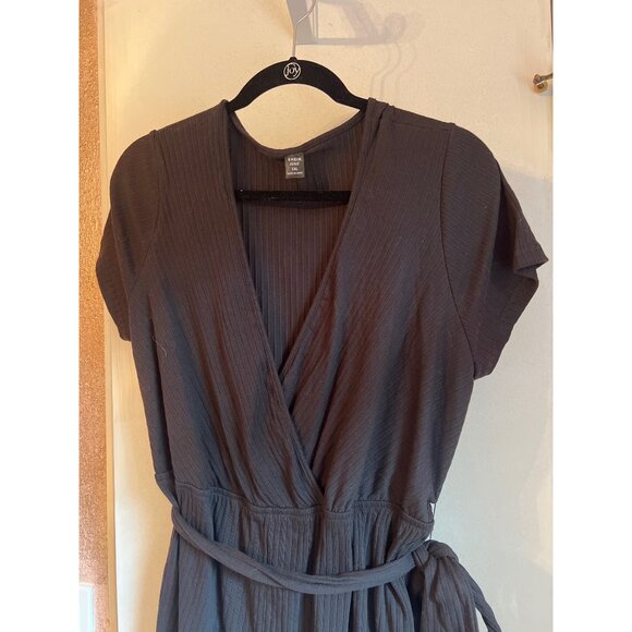 Shein Curve Black Ribbed Wrap Romper With Tie Waist 1XL - Picture 2 of 5
